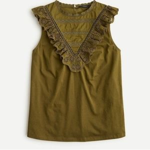 J Crew Eyelet Ruffle Front Tank